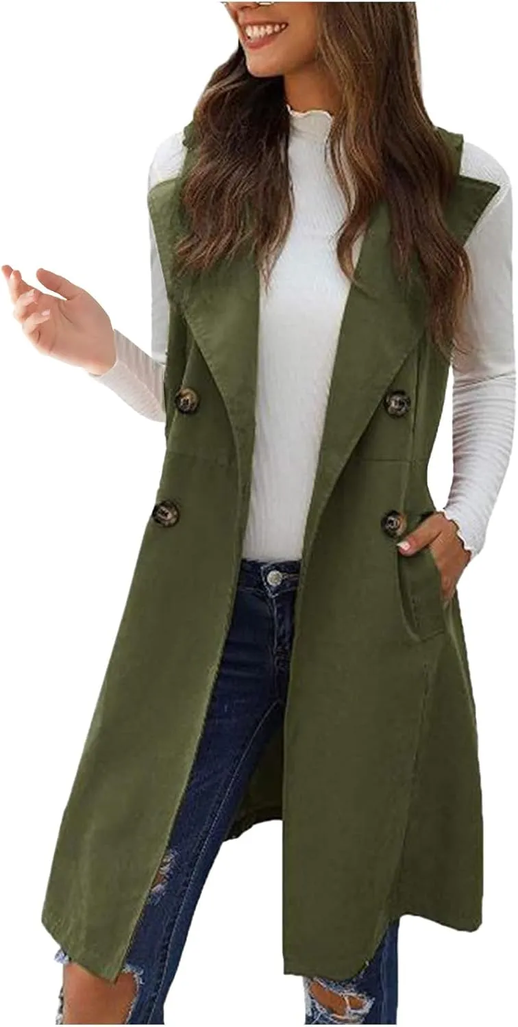 Long Trench Coats for Women Winter Jacket Vests Wool Blend Peacoat Double Breasted Vest Trendy Coats
