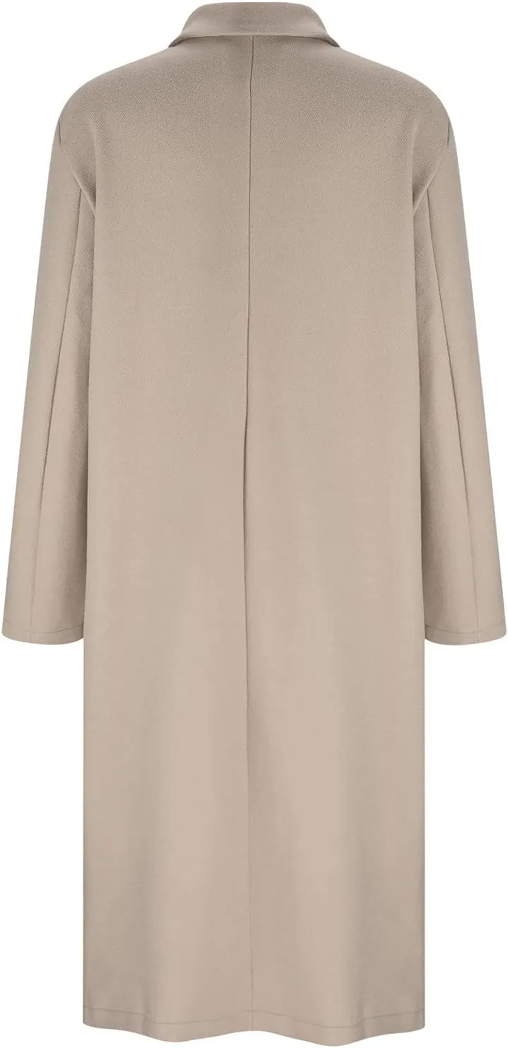 Long Trench Coats for Women Winter Jacket with Pocket Wool Blend Peacoat Notched Lapel Single Coats