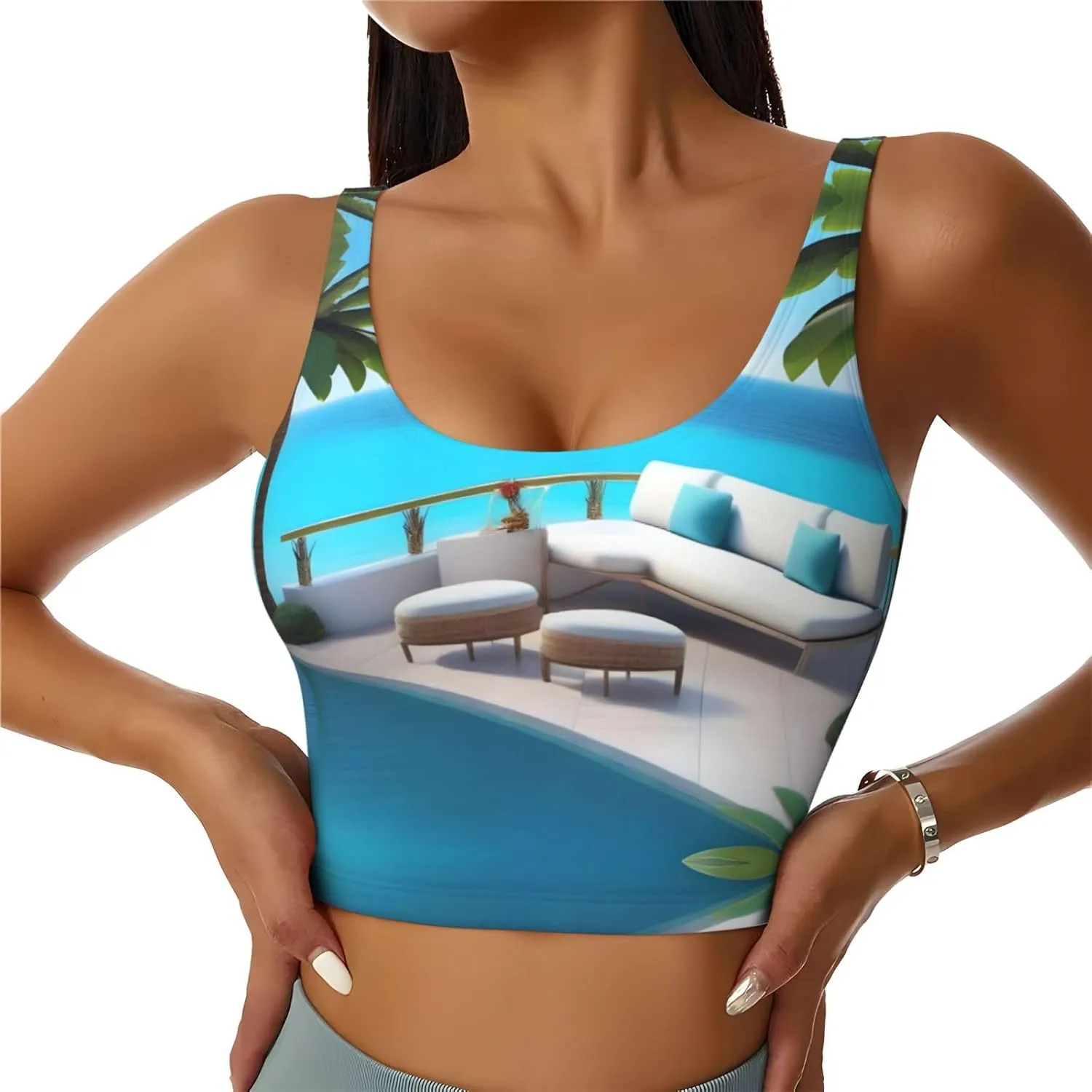 Love Island On The S Women's Sexy Sports Vest Sleeveless Athletic Gym T-Shirts Vest U-Shaped Back Quick Dry Top