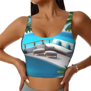 Love Island On The S Women's Sexy Sports Vest Sleeveless Athletic Gym T-Shirts Vest U-Shaped Back Quick Dry Top