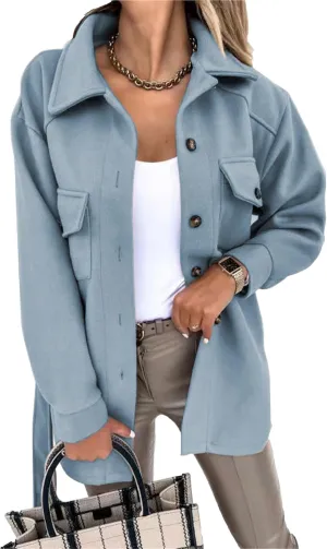 Maiyifu-GJ Womens Casual Notched Lapel Wool Blend Trench Coat Mid Long Single Breasted Coat Winter Outerwear Jackets