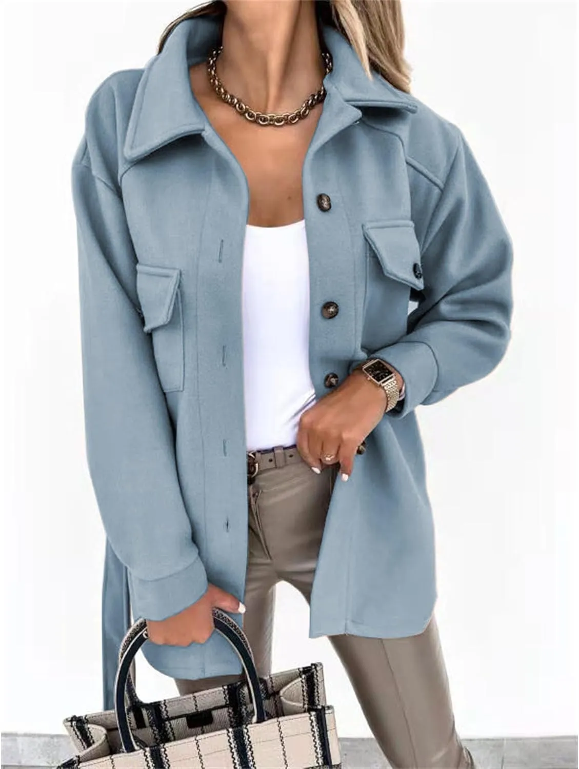 Maiyifu-GJ Womens Casual Notched Lapel Wool Blend Trench Coat Mid Long Single Breasted Coat Winter Outerwear Jackets