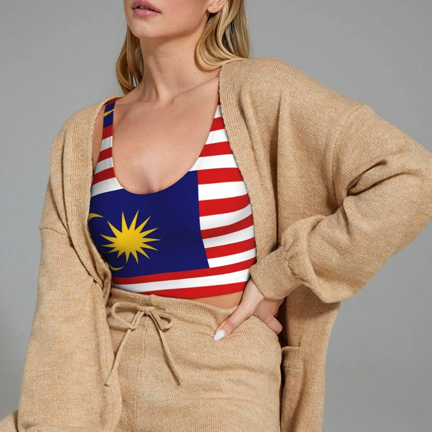 Malaysia Flag Women's Sexy Sports Vest Sleeveless Athletic Gym T-Shirts Vest U-Shaped Back Quick Dry Top