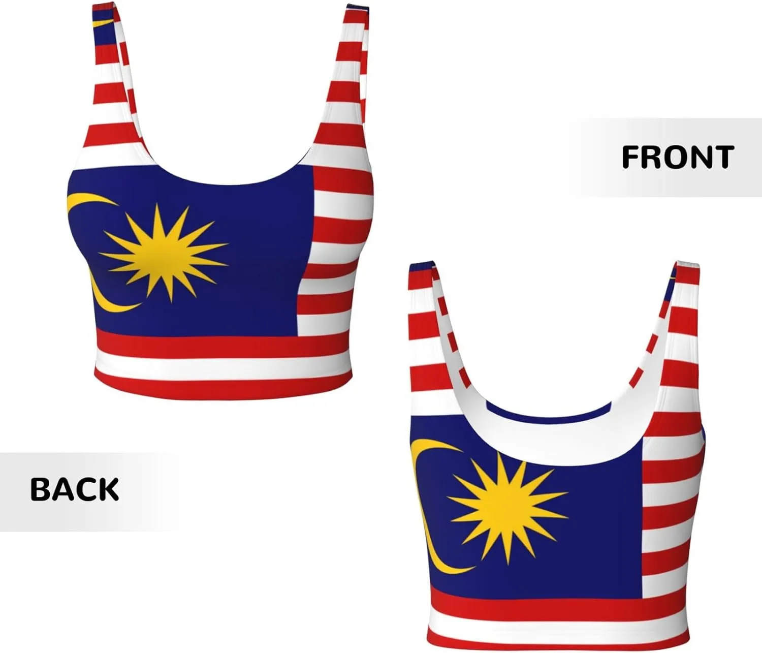 Malaysia Flag Women's Sexy Sports Vest Sleeveless Athletic Gym T-Shirts Vest U-Shaped Back Quick Dry Top