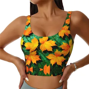 Maple Leaf Women's Sexy Sports Vest Sleeveless Athletic Gym T-Shirts Vest U-Shaped Back Quick Dry Top