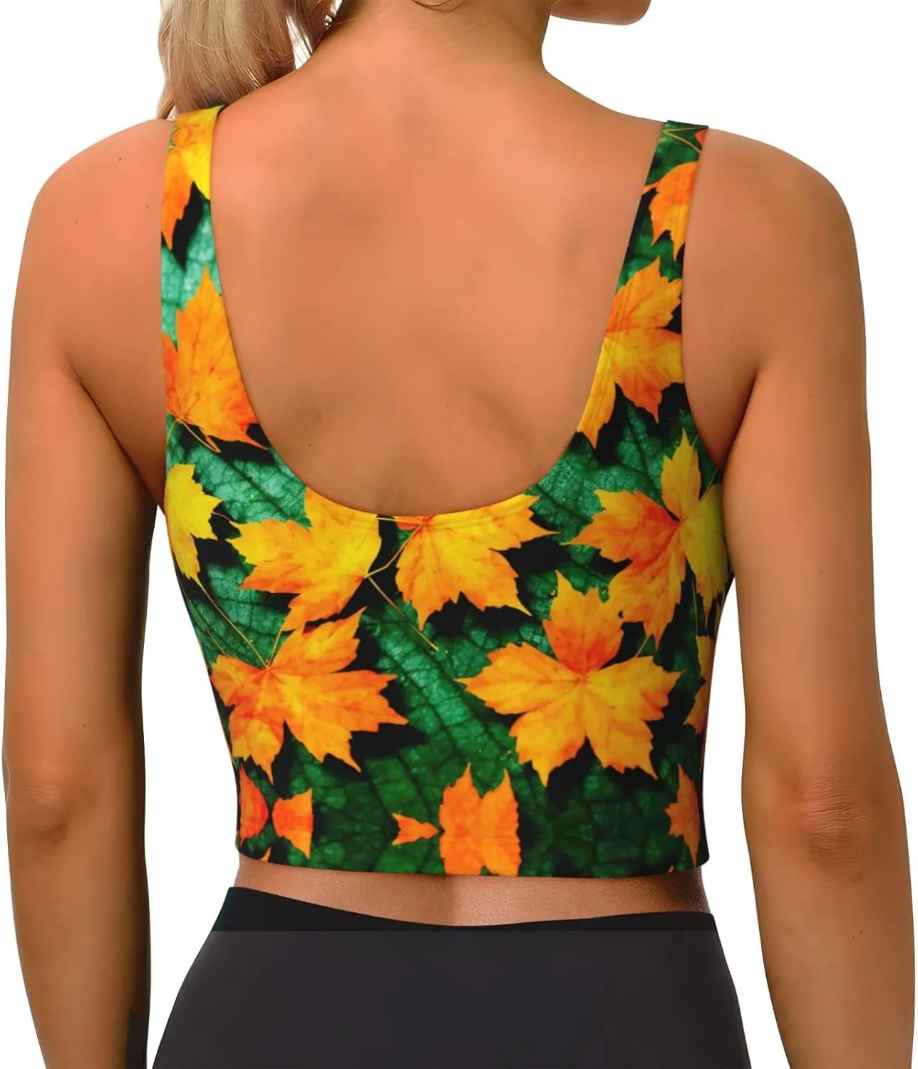 Maple Leaf Women's Sexy Sports Vest Sleeveless Athletic Gym T-Shirts Vest U-Shaped Back Quick Dry Top