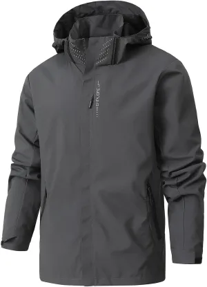 Men Waterproof Rain Jacket Casual Detachable Hood Raincoat Outdoor Lightweight Rain Shell Coat for Golf Hiking Travel