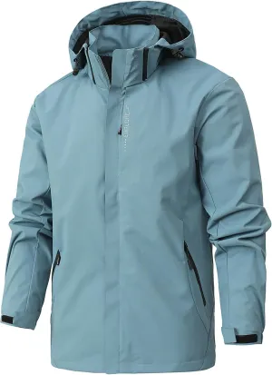 Men Waterproof Rain Jacket Casual Detachable Hood Raincoat Outdoor Lightweight Rain Shell Coat for Golf Hiking Travel