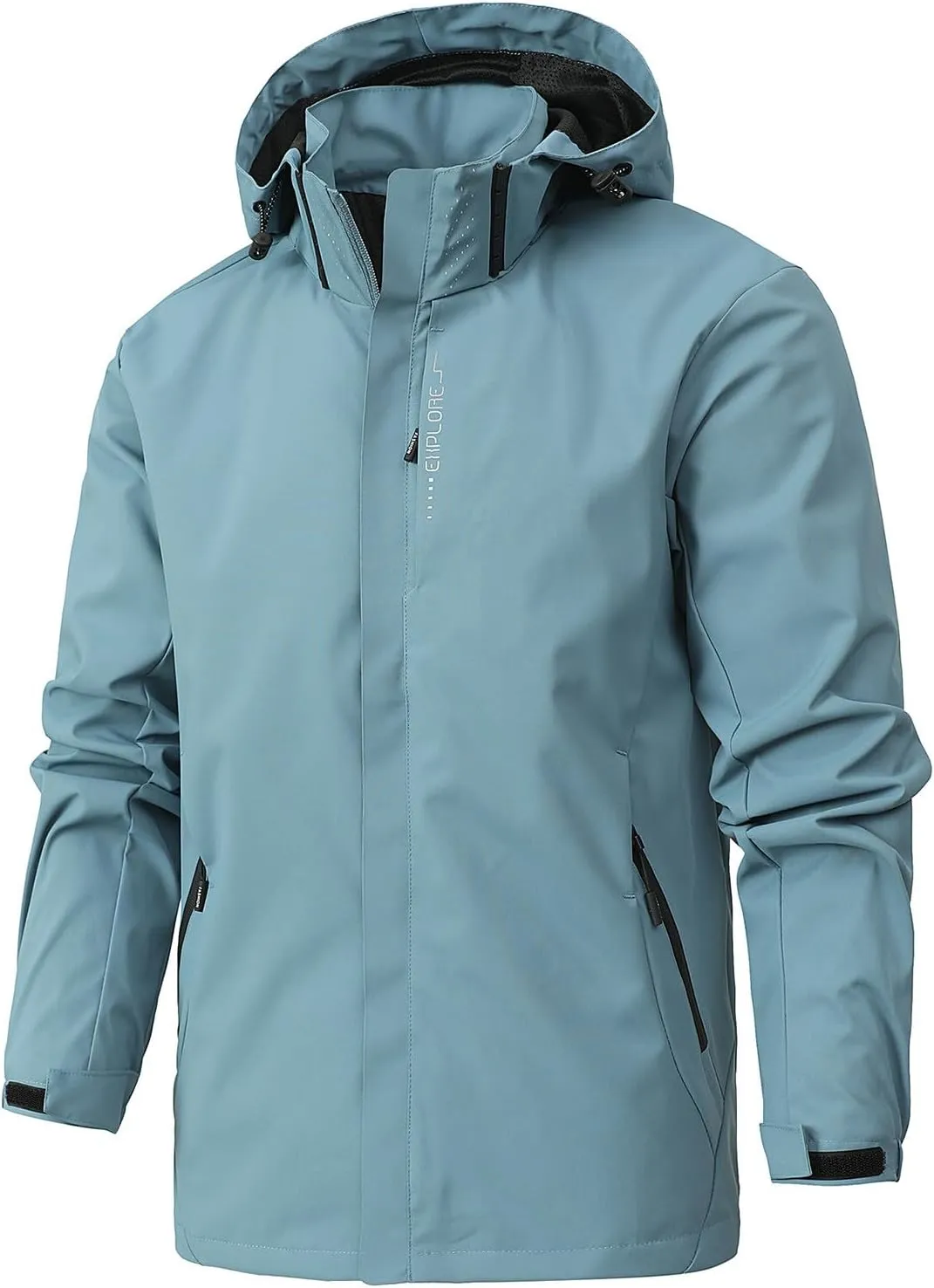 Men Waterproof Rain Jacket Casual Detachable Hood Raincoat Outdoor Lightweight Rain Shell Coat for Golf Hiking Travel
