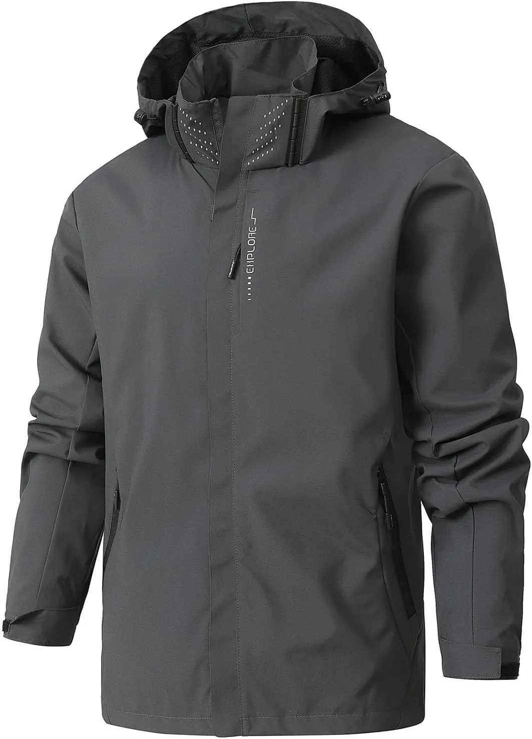 Men Waterproof Rain Jacket Casual Detachable Hood Raincoat Outdoor Lightweight Rain Shell Coat for Golf Hiking Travel