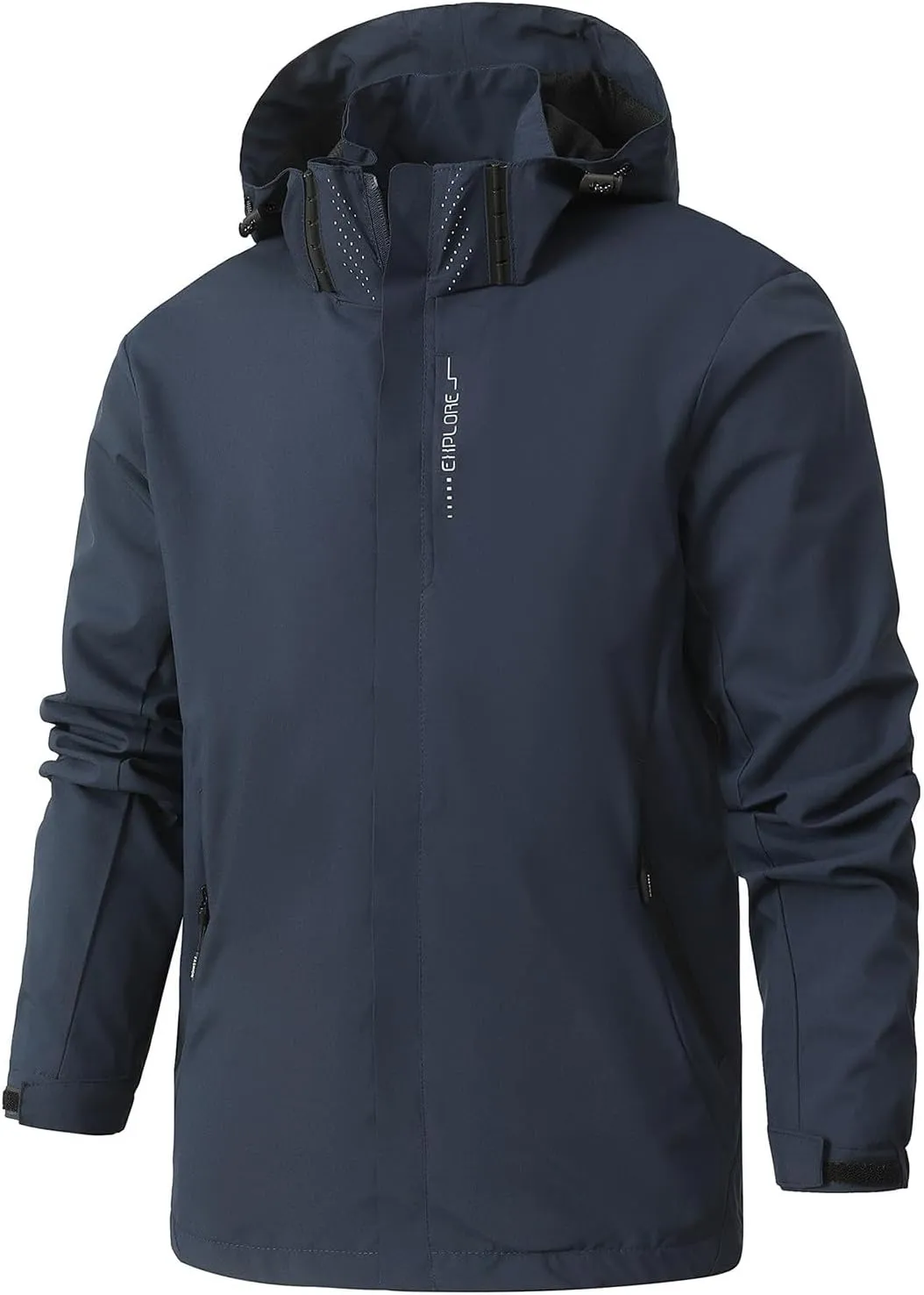 Men Waterproof Rain Jacket Casual Detachable Hood Raincoat Outdoor Lightweight Rain Shell Coat for Golf Hiking Travel