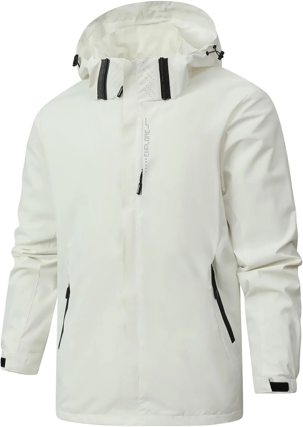 Men Waterproof Rain Jacket Casual Detachable Hood Raincoat Outdoor Lightweight Rain Shell Coat for Golf Hiking Travel