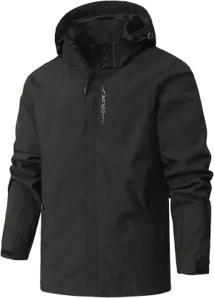 Men Waterproof Rain Jacket Casual Detachable Hood Raincoat Outdoor Lightweight Rain Shell Coat for Golf Hiking Travel