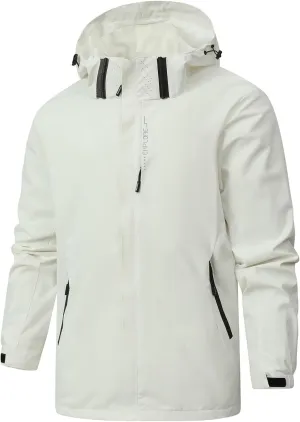 Men Waterproof Rain Jacket Casual Detachable Hood Raincoat Outdoor Lightweight Rain Shell Coat for Golf Hiking Travel
