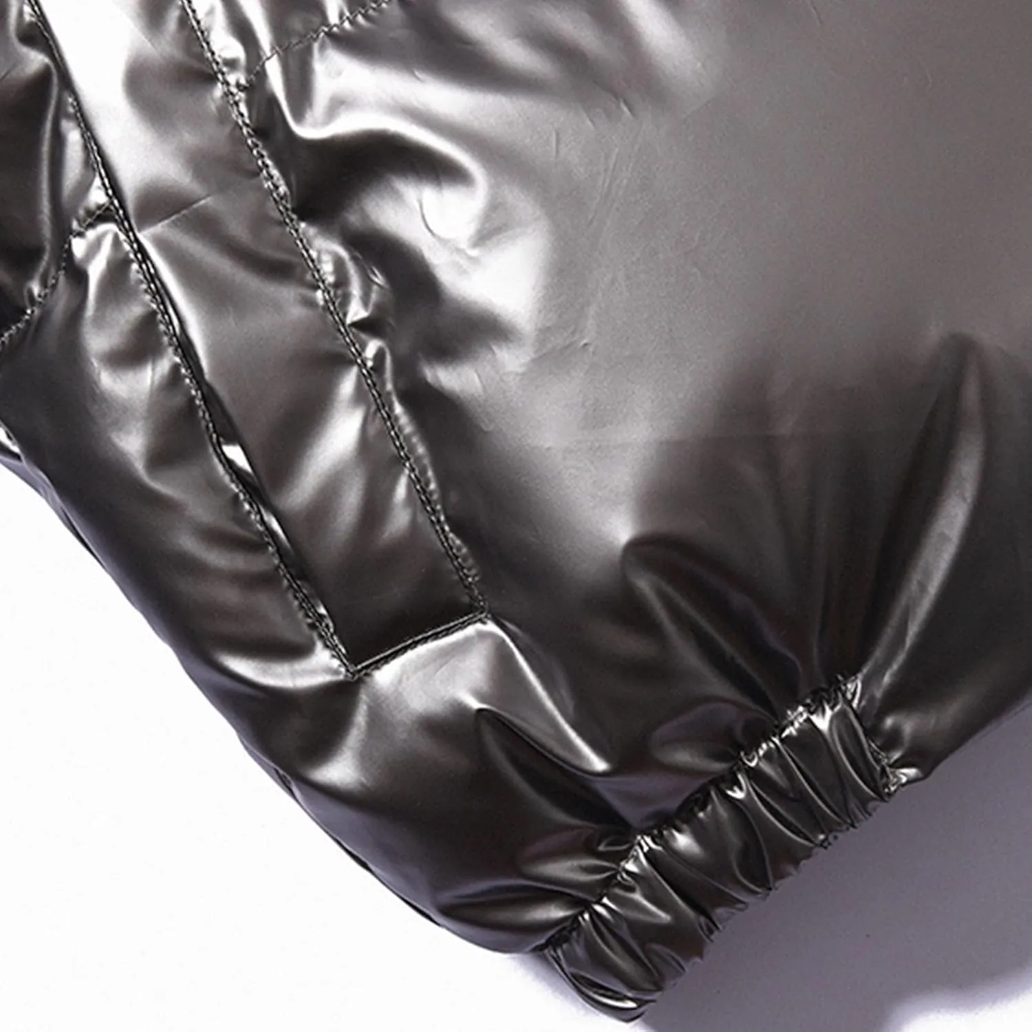 Men's Casual Hooded Full Zip Metallic Shiny Short Bomber Alternative Down Coat Lightweight Warm Windproof Puffer Jacket