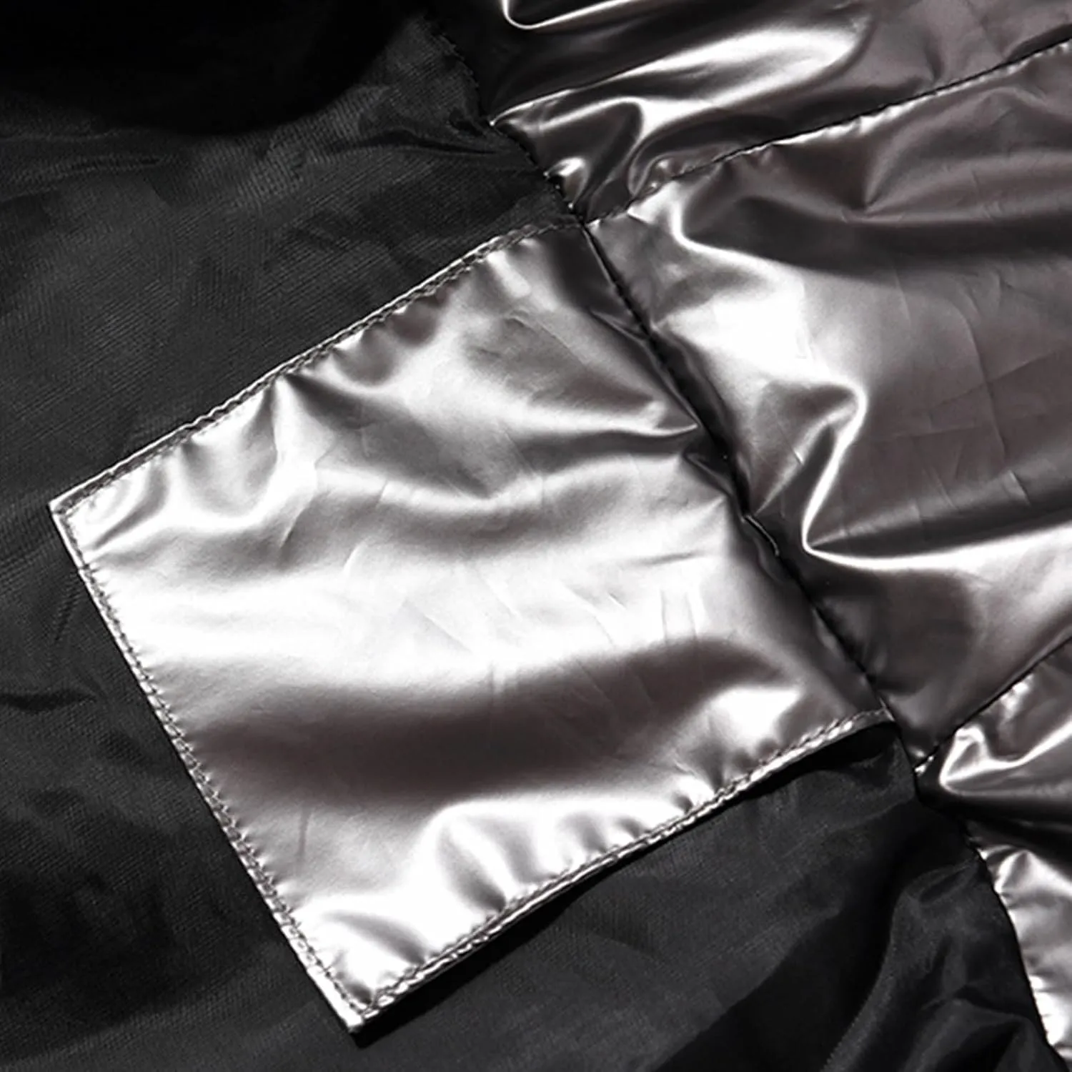 Men's Casual Hooded Full Zip Metallic Shiny Short Bomber Alternative Down Coat Lightweight Warm Windproof Puffer Jacket