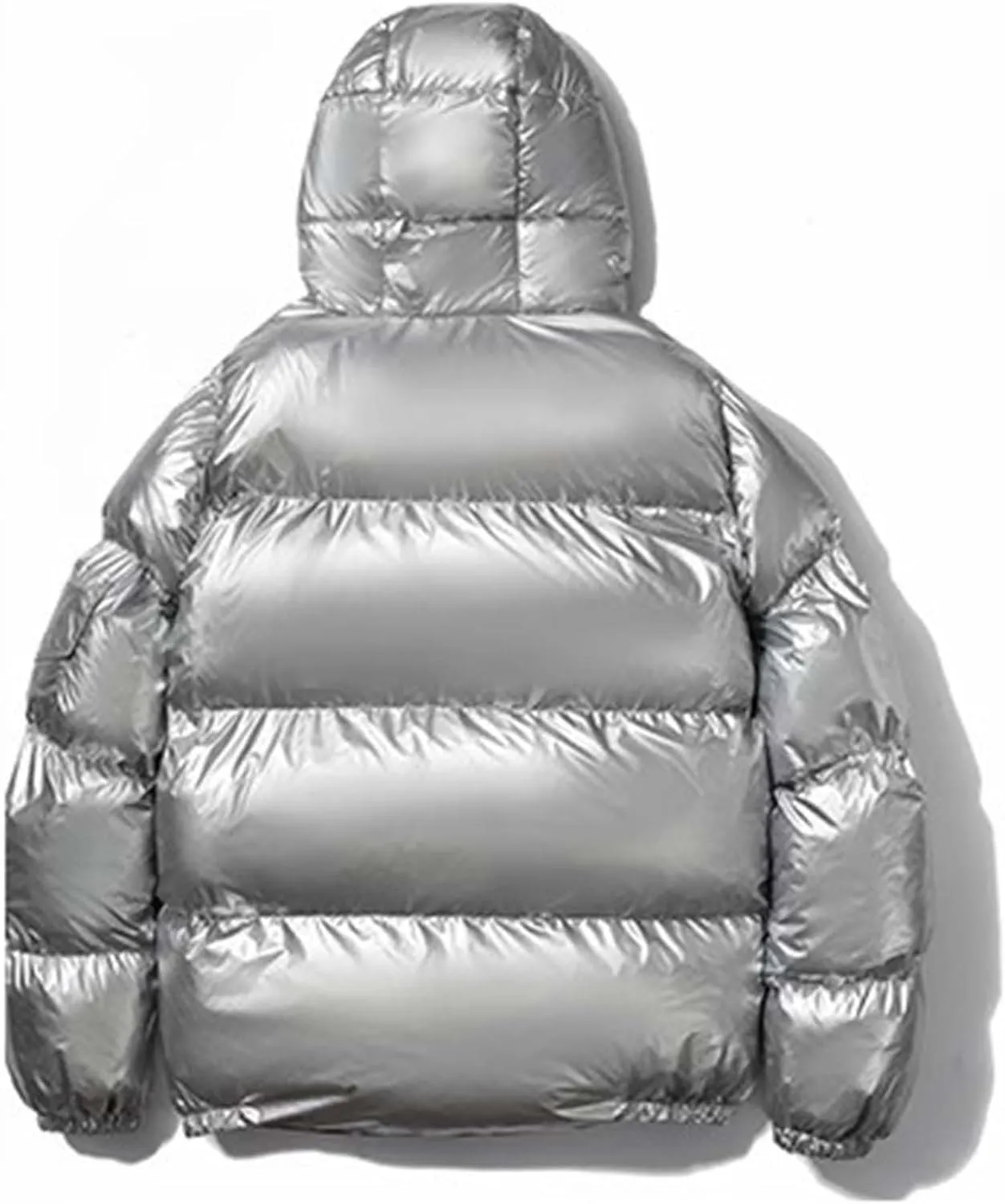Men's Casual Hooded Full Zip Metallic Shiny Short Bomber Alternative Down Coat Lightweight Warm Windproof Puffer Jacket
