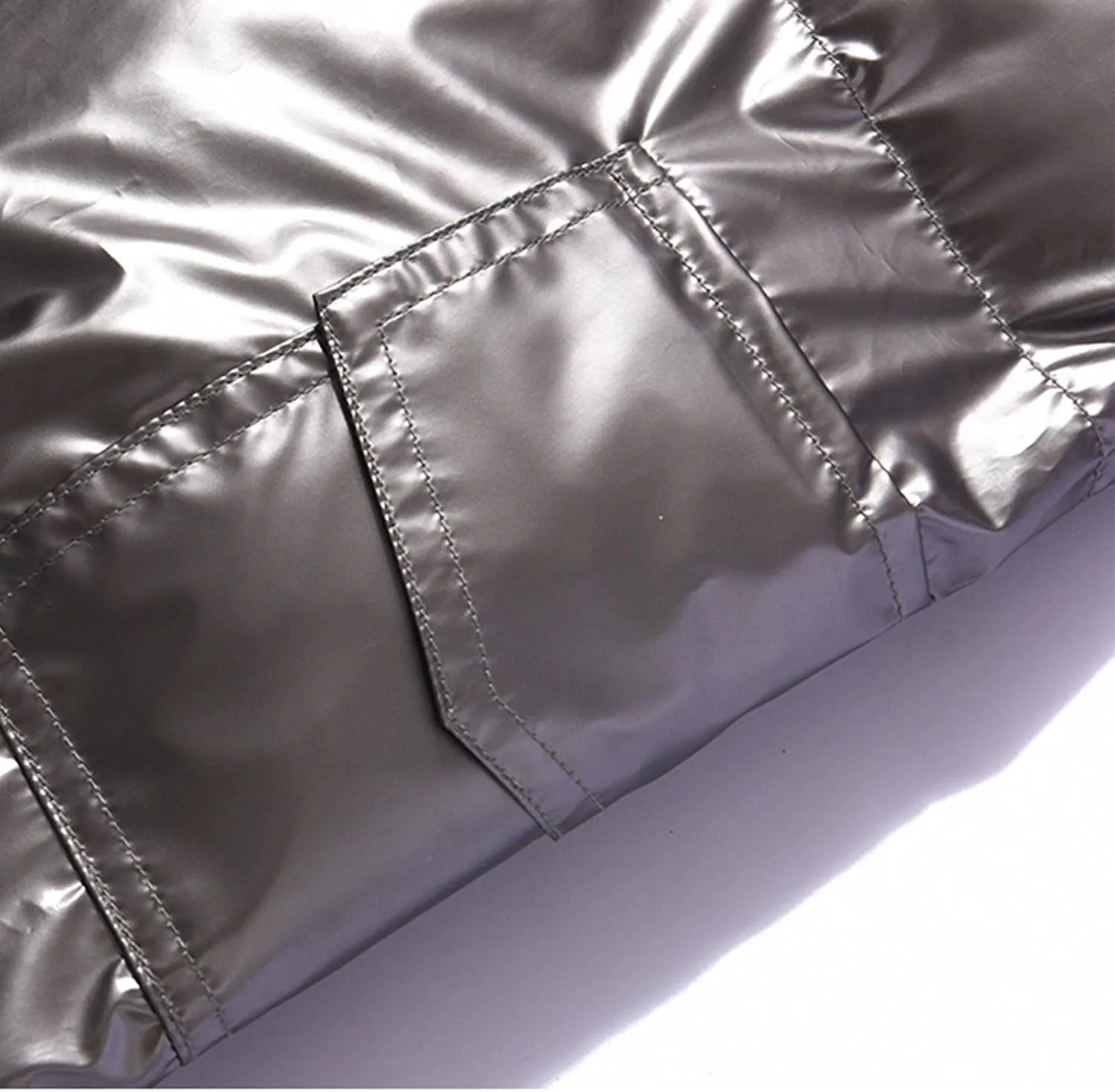Men's Casual Hooded Full Zip Metallic Shiny Short Bomber Alternative Down Coat Lightweight Warm Windproof Puffer Jacket
