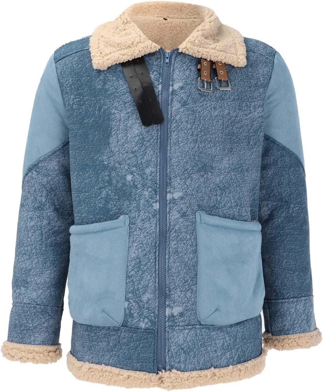 Mens Faux Suede Varsity Bomber Jacket Turn-Down Collar Zip Up Trucker Jackets Winter Warm Sherpa Lined Jacket Coats