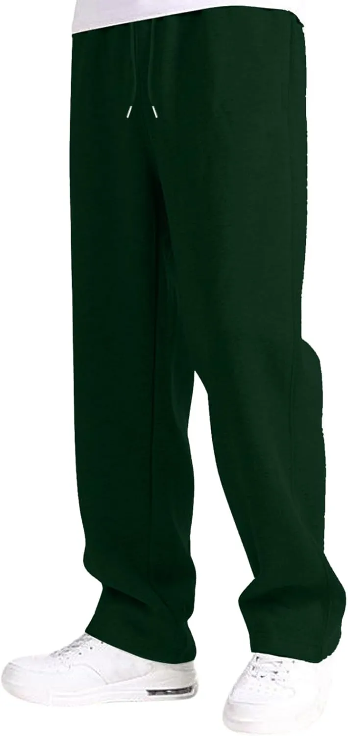 Mens Fleece Lined Joggers Pants Wide Leg Sweatpants Baggy Workout Pants Elastic Waist Cargo Pants Warm Running Pants