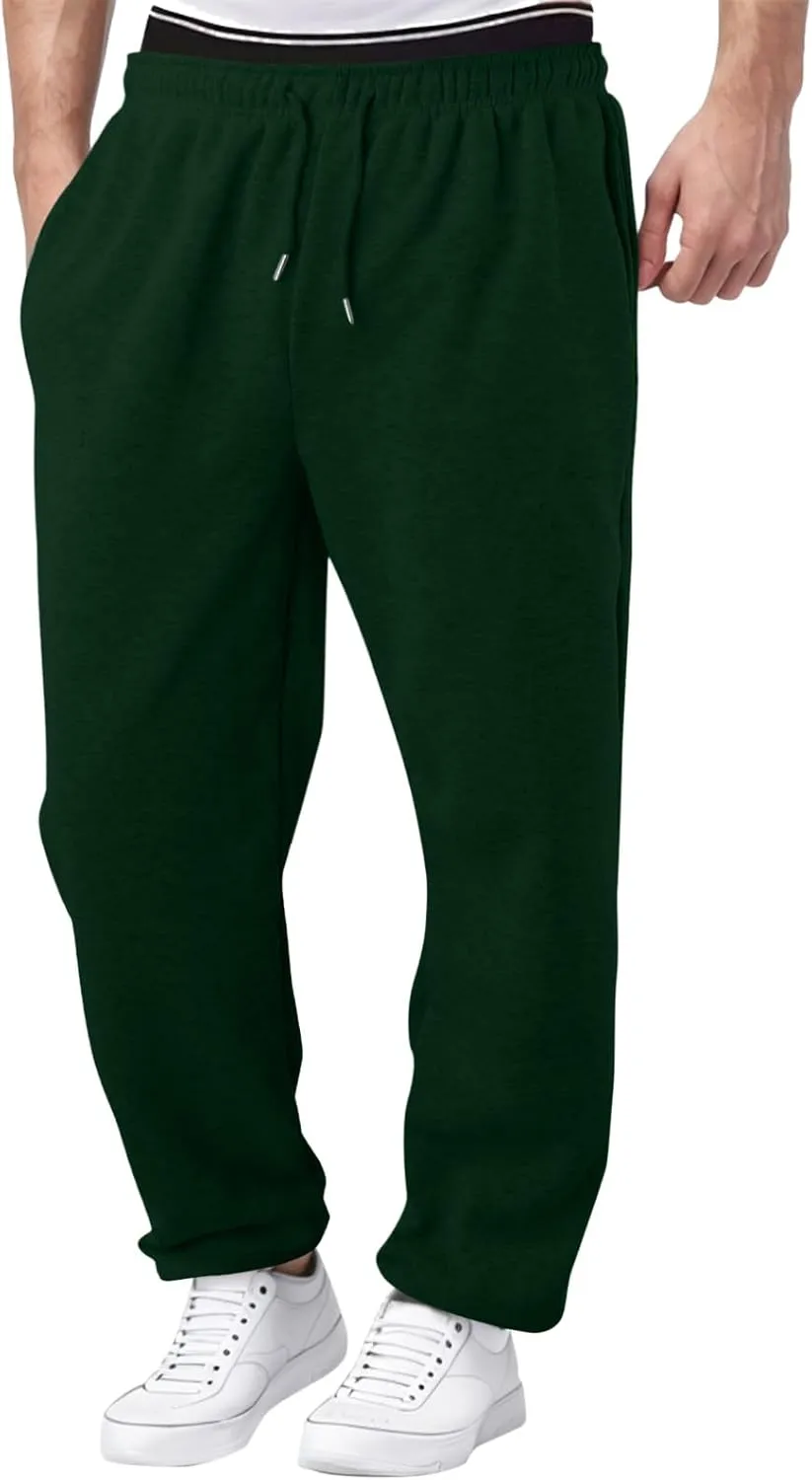 Mens Fleece Lined Joggers Pants Wide Leg Sweatpants Baggy Workout Pants Elastic Waist Cargo Pants Warm Running Pants