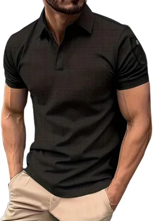Men's Golf Polo Shirts Stylish Striped Texture Short Sleeve Smart Dress T-Shirt Athletic Polos Casual Collared Shirt