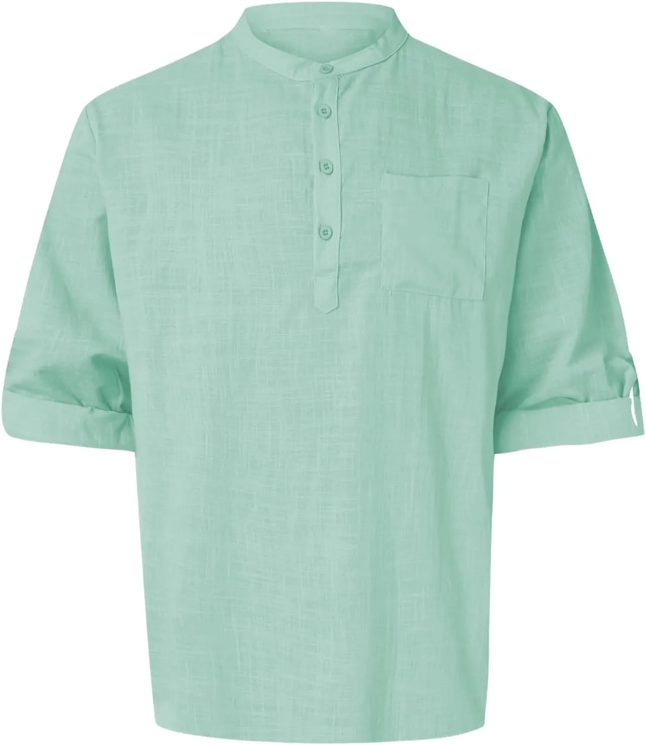 Men's Linen Henley Shirts Casual Cotton 3/4 Sleeve Regular-Fit Summer T-Shirt Breathable Quick Dry Hippie Beach Shirt