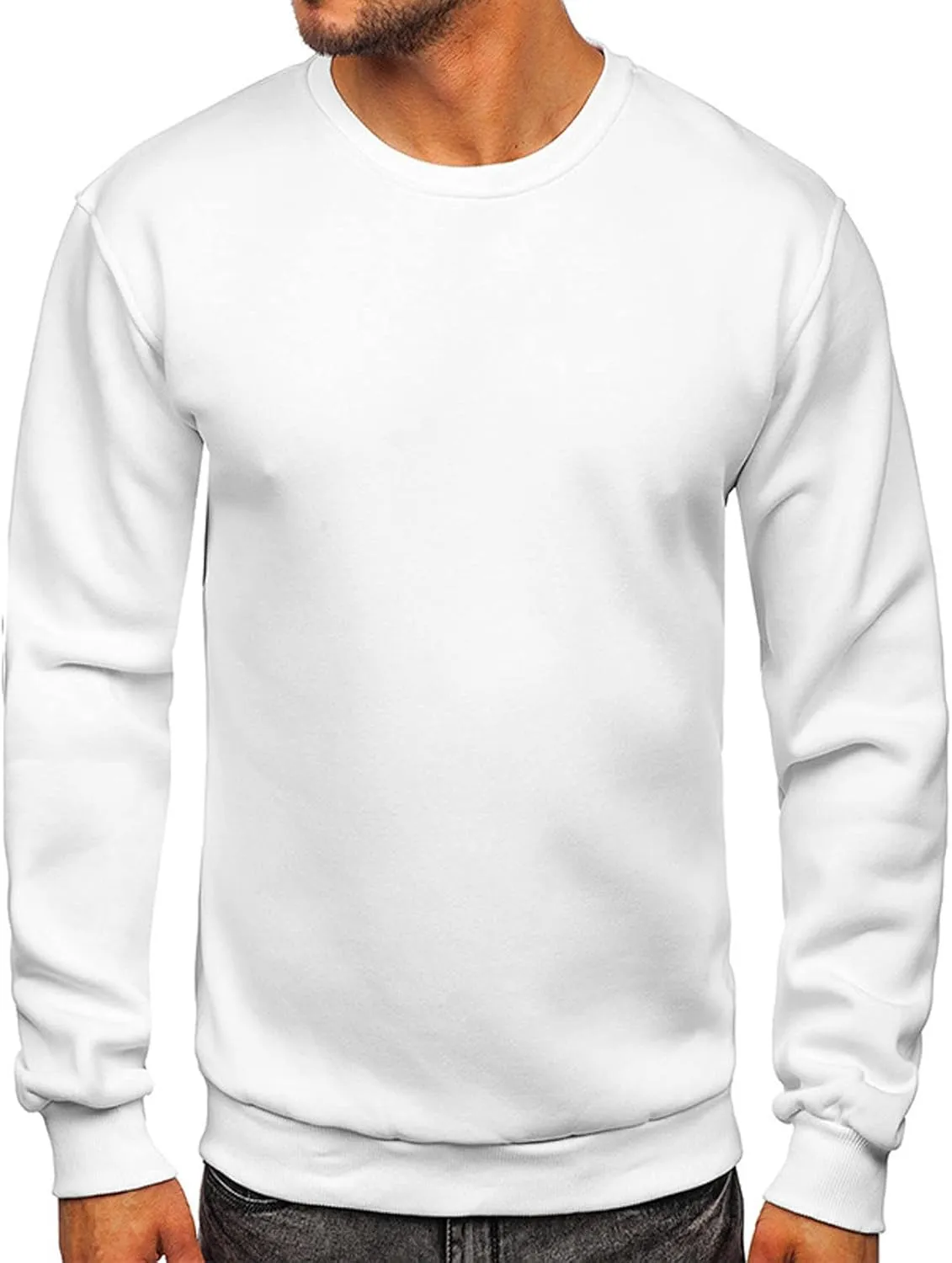 Mens Long Sleeve Round Neck Tops Solid Sweatshirts Pullover Sweatshirt Fall Winter Warm Fleece Sweatshirt Tops