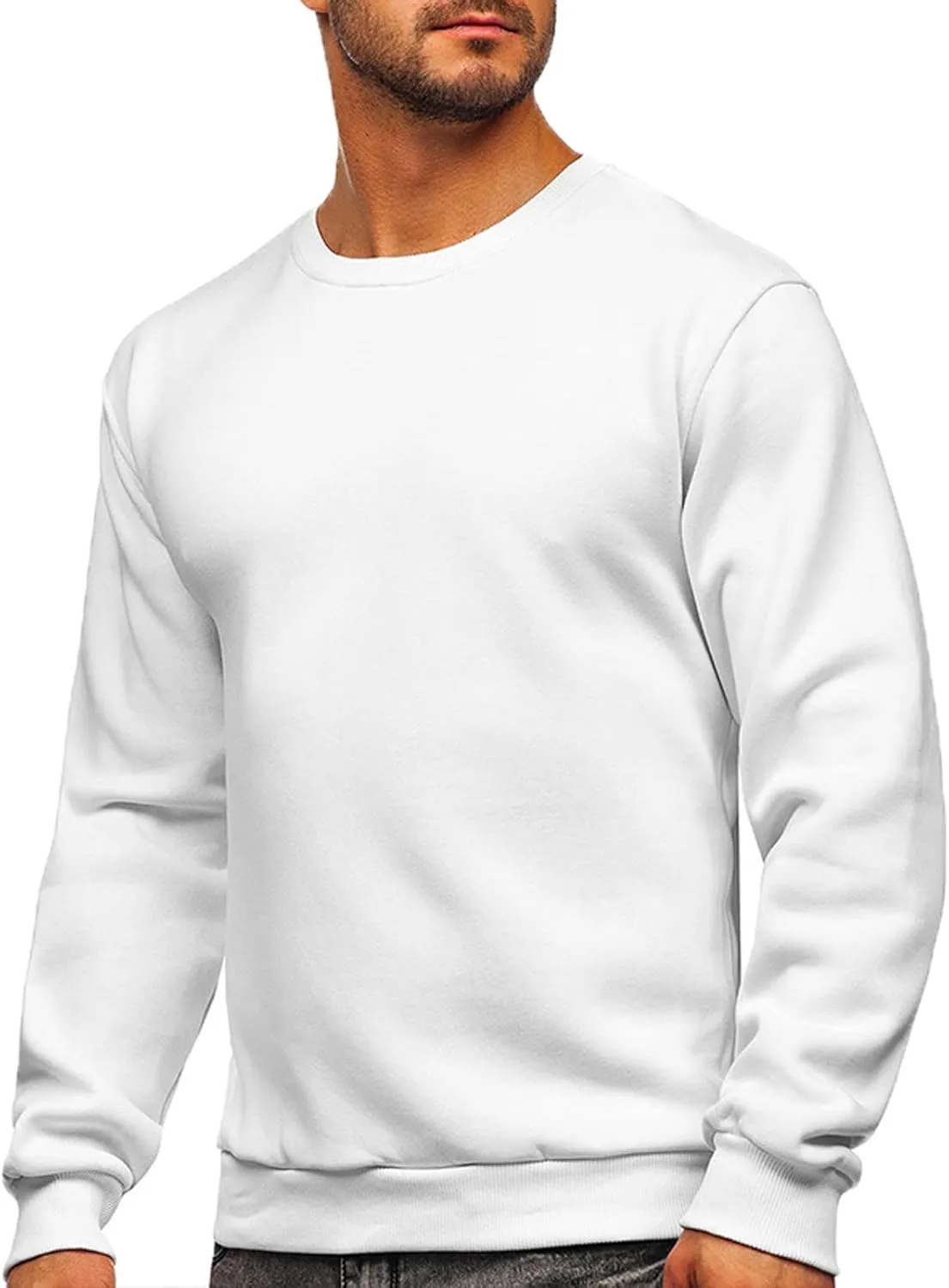 Mens Long Sleeve Round Neck Tops Solid Sweatshirts Pullover Sweatshirt Fall Winter Warm Fleece Sweatshirt Tops