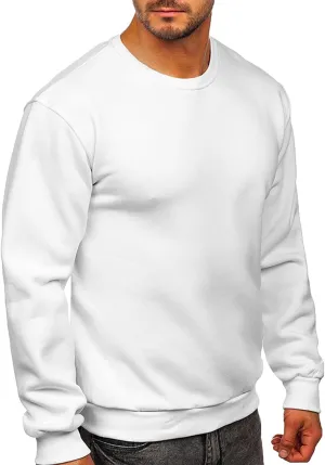 Mens Long Sleeve Round Neck Tops Solid Sweatshirts Pullover Sweatshirt Fall Winter Warm Fleece Sweatshirt Tops