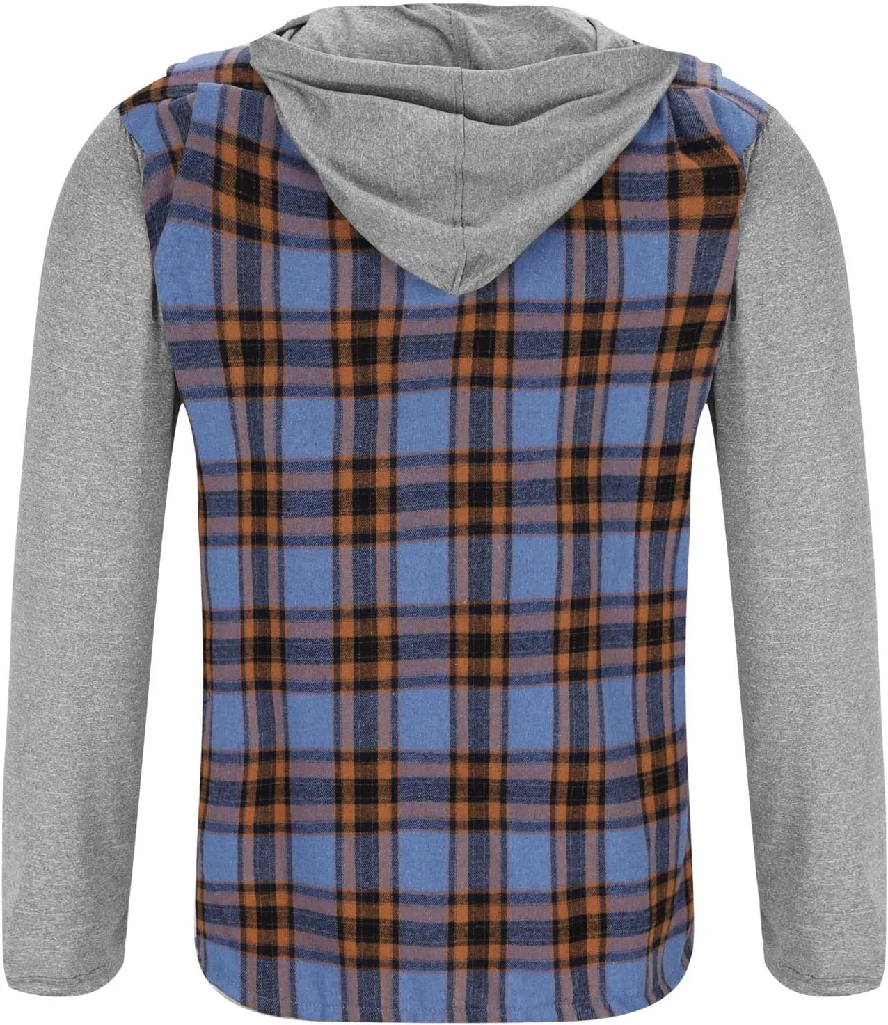 Mens Patchwork Plaid Shirt Jacket Long Sleeve Button Down Checked Hoodies Casual Flannel Shirts Outerwear Tops