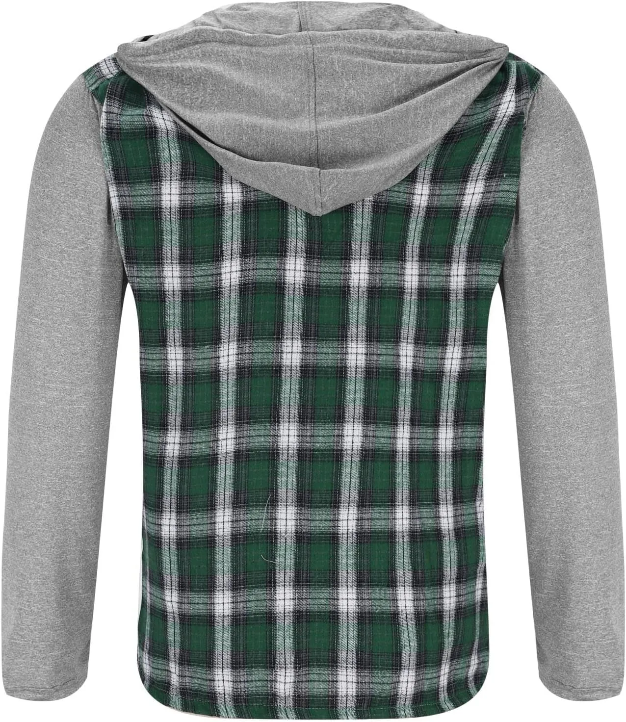 Mens Patchwork Plaid Shirt Jacket Long Sleeve Button Down Checked Hoodies Casual Flannel Shirts Outerwear Tops