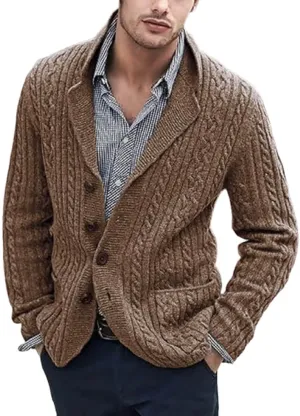 Men's Pure Cotton Button Down Cardigan Sweater Lightweight Shawl Collar Knitwear