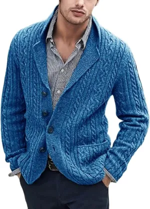 Men's Pure Cotton Button Down Cardigan Sweater Lightweight Shawl Collar Knitwear