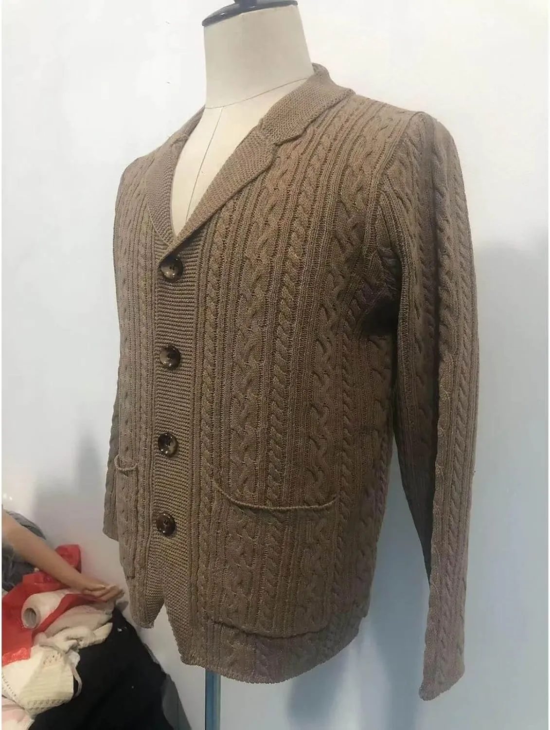 Men's Pure Cotton Button Down Cardigan Sweater Lightweight Shawl Collar Knitwear