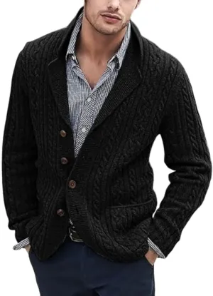 Men's Pure Cotton Button Down Cardigan Sweater Lightweight Shawl Collar Knitwear