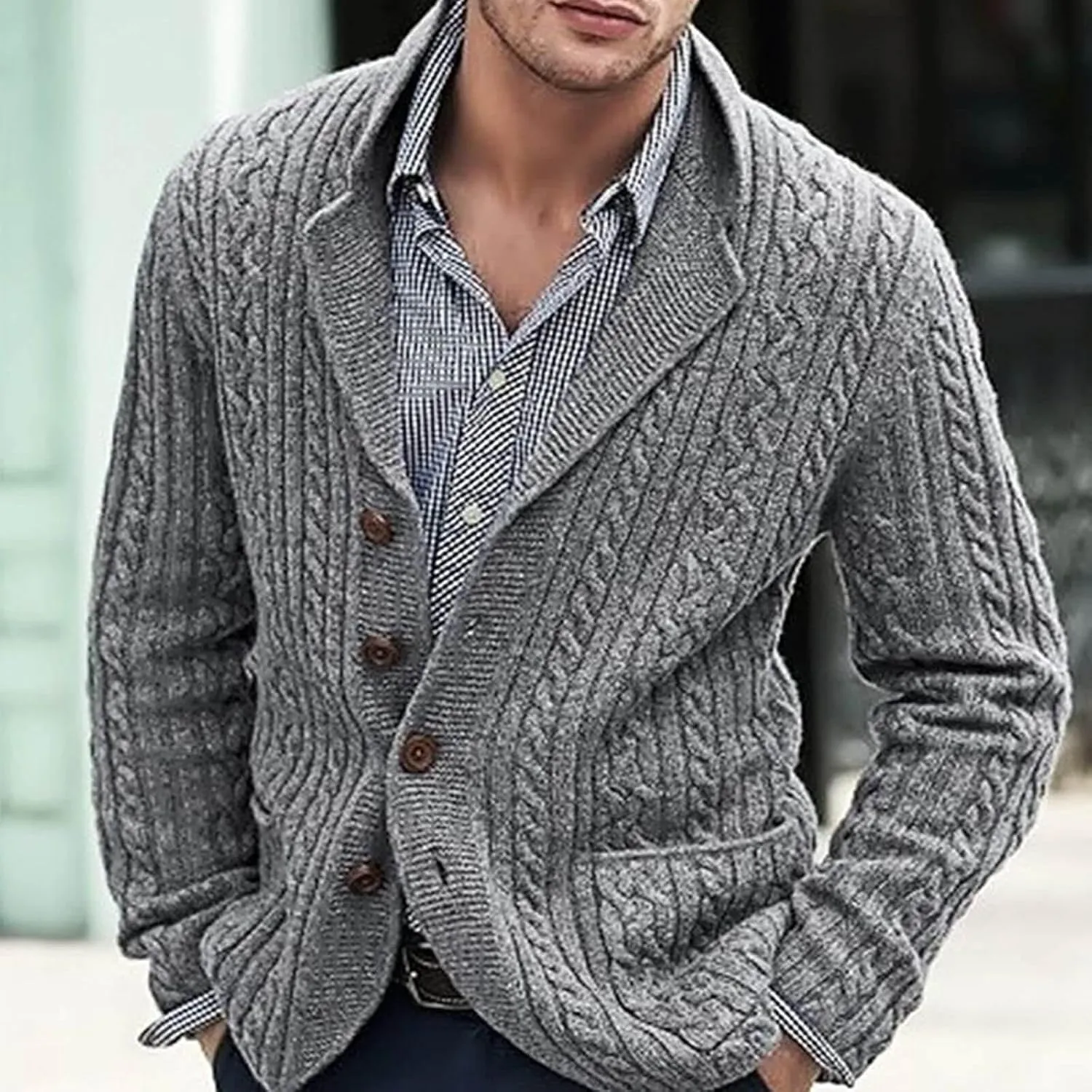 Men's Pure Cotton Button Down Cardigan Sweater Lightweight Shawl Collar Knitwear