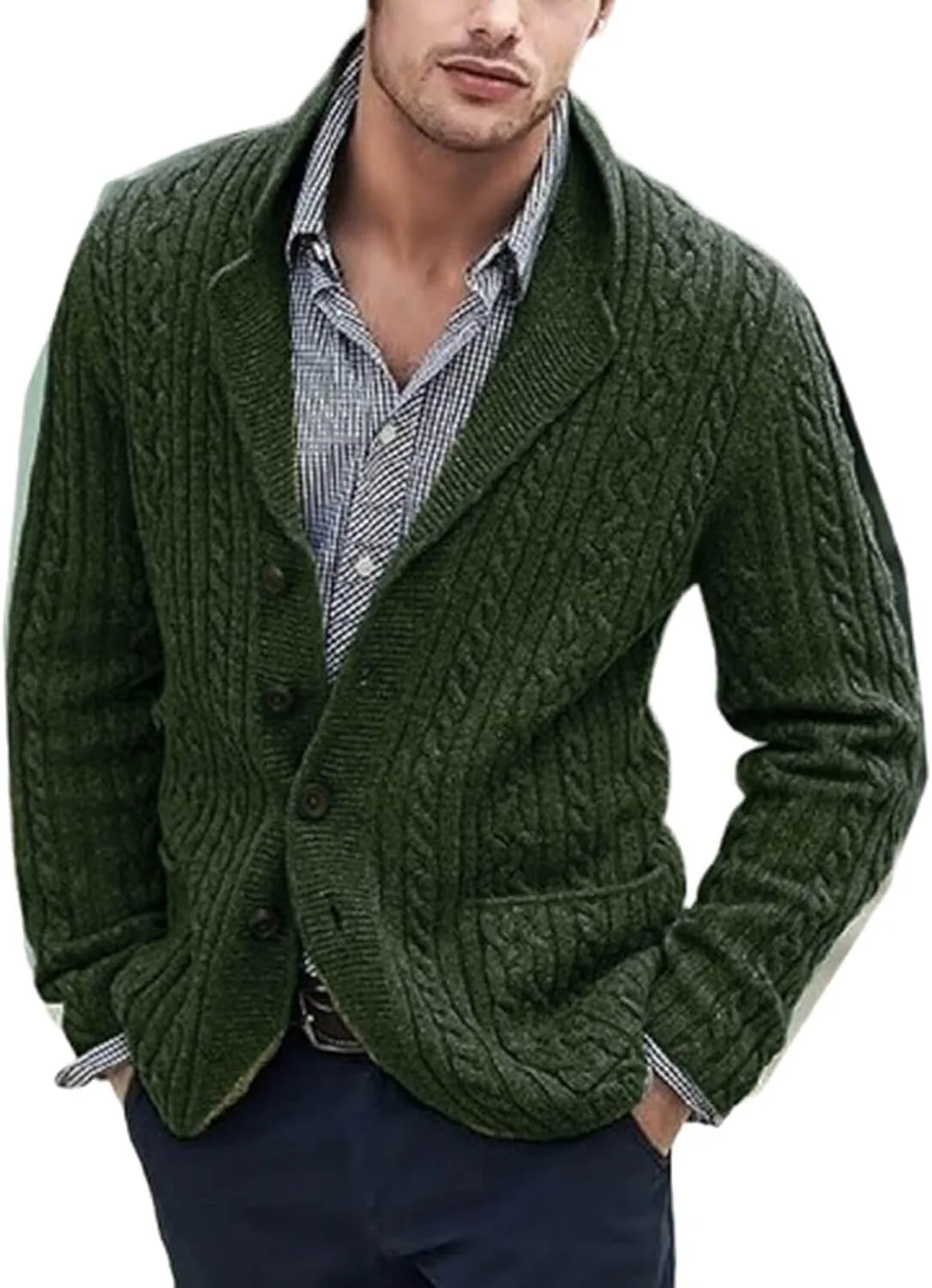 Men's Pure Cotton Button Down Cardigan Sweater Lightweight Shawl Collar Knitwear