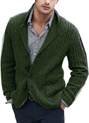 Men's Pure Cotton Button Down Cardigan Sweater Lightweight Shawl Collar Knitwear