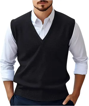 Mens Sweater Vest Wool Blend Knitted Vests Sweaters Classic Rib V-Neck Sleeveless Winter Warm Pullover Waistcoat