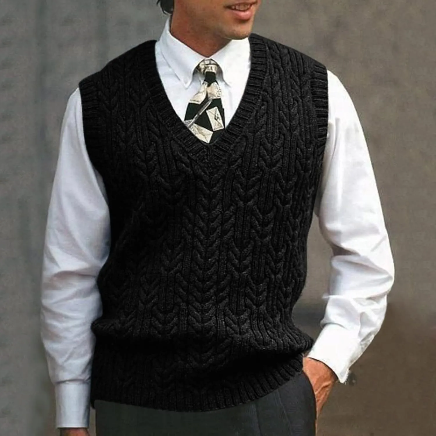 Mens V Neck Sleeveless Sweater Vest Classic Business Gentleman V Neck Knitwear Knitted Waistcoat Sweater Tank Tops