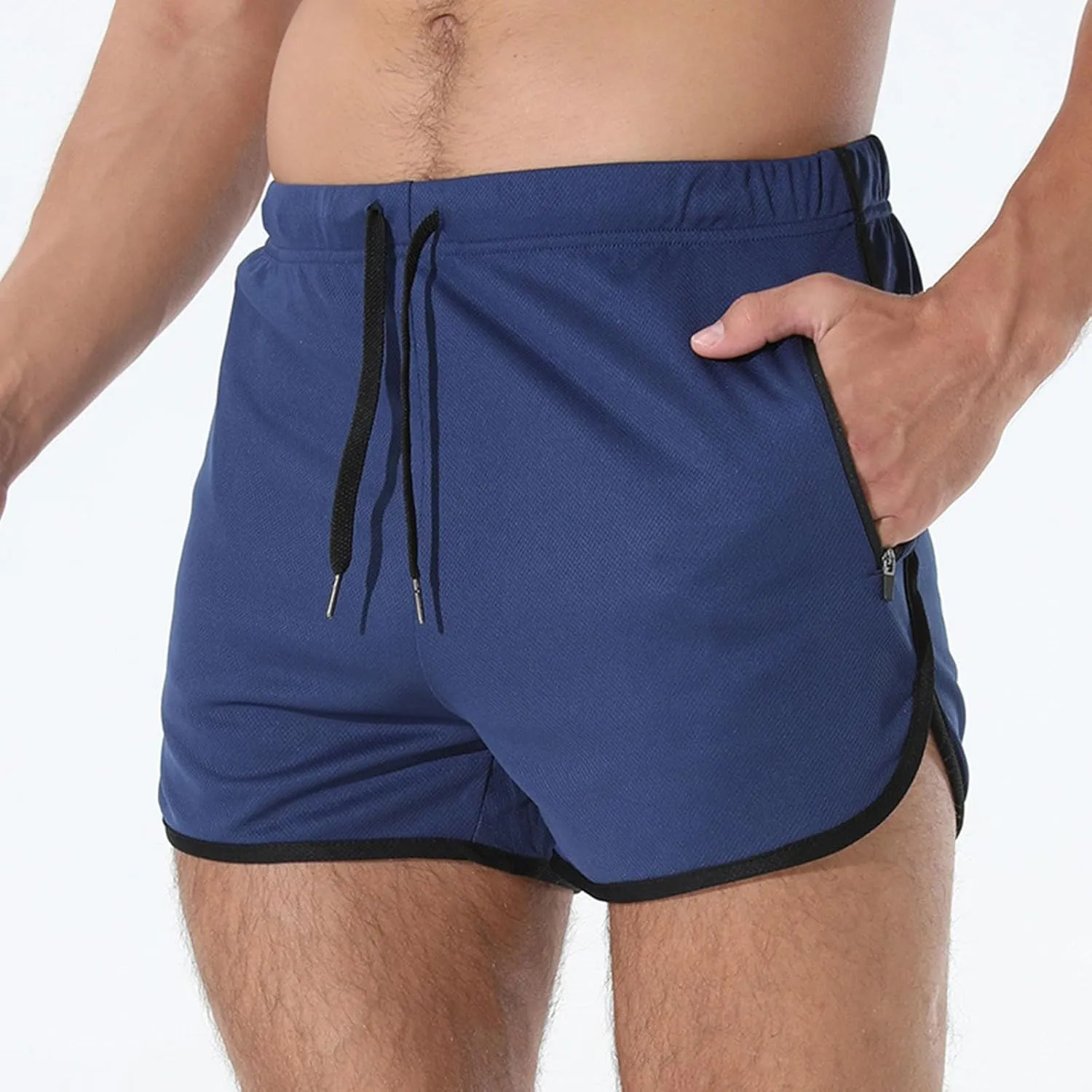 Mens Workout Shorts Athletic Lightweight Moisture Wicking 3 Inch Running Short Pants Mesh with Zipper Pockets Gym Beach