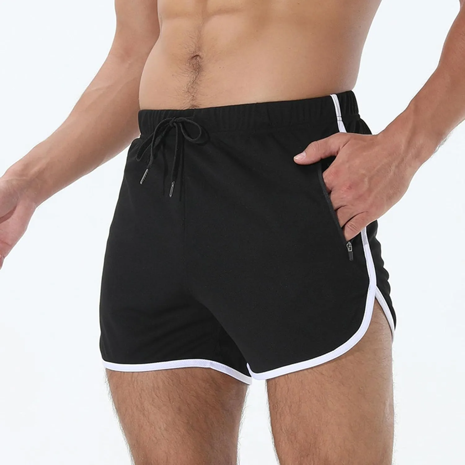 Mens Workout Shorts Athletic Lightweight Moisture Wicking 3 Inch Running Short Pants Mesh with Zipper Pockets Gym Beach