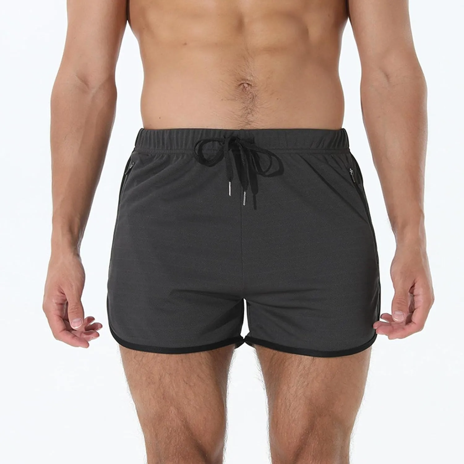 Mens Workout Shorts Athletic Lightweight Moisture Wicking 3 Inch Running Short Pants Mesh with Zipper Pockets Gym Beach