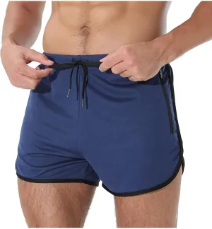 Mens Workout Shorts Athletic Lightweight Moisture Wicking 3 Inch Running Short Pants Mesh with Zipper Pockets Gym Beach