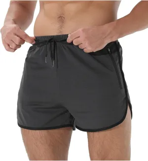 Mens Workout Shorts Athletic Lightweight Moisture Wicking 3 Inch Running Short Pants Mesh with Zipper Pockets Gym Beach