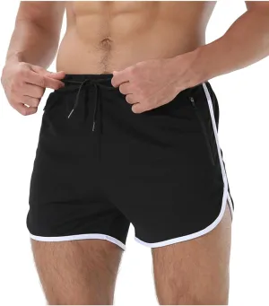 Mens Workout Shorts Athletic Lightweight Moisture Wicking 3 Inch Running Short Pants Mesh with Zipper Pockets Gym Beach