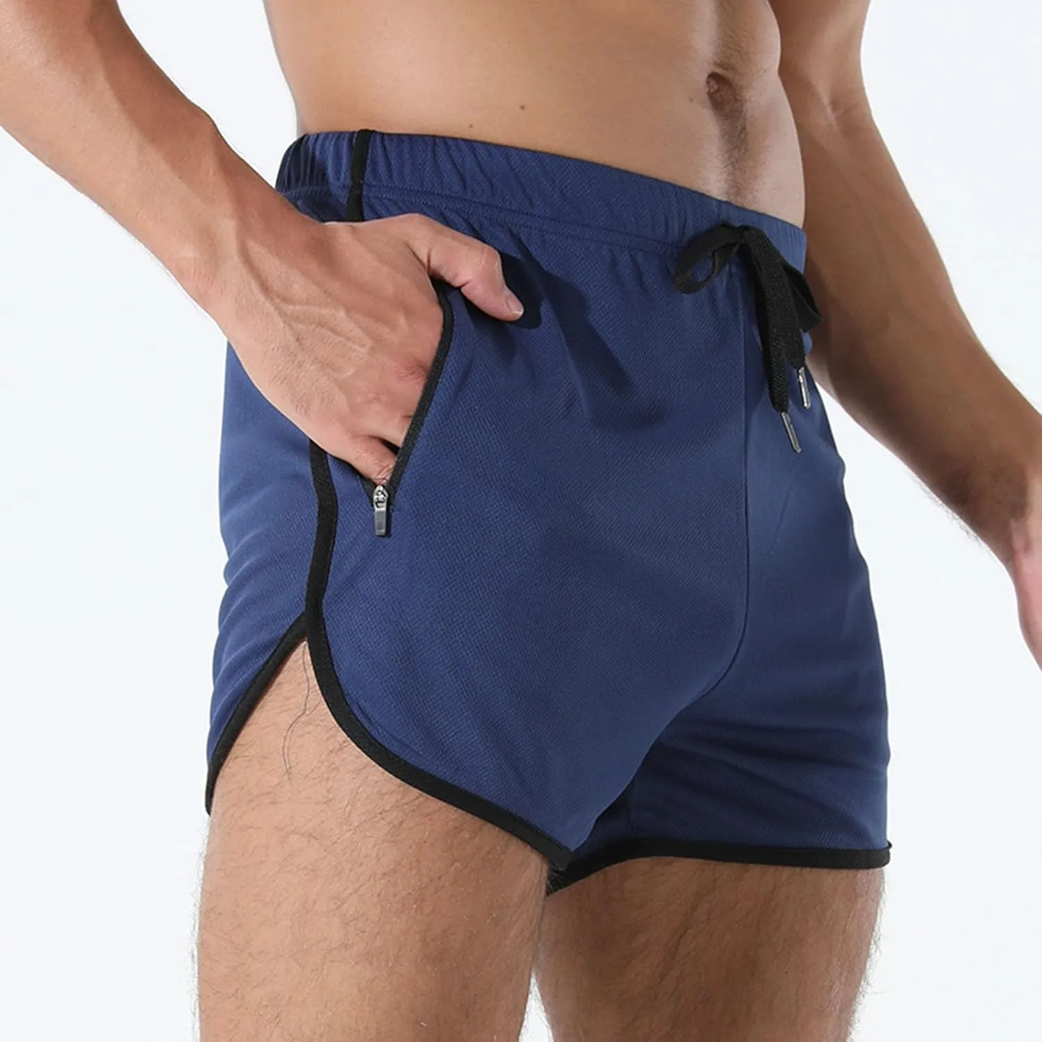 Mens Workout Shorts Athletic Lightweight Moisture Wicking 3 Inch Running Short Pants Mesh with Zipper Pockets Gym Beach