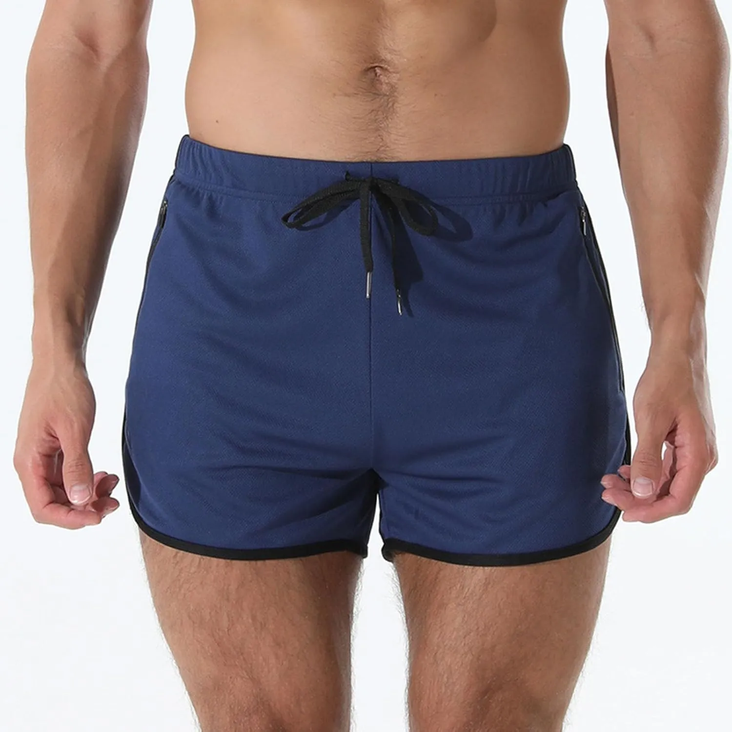 Mens Workout Shorts Athletic Lightweight Moisture Wicking 3 Inch Running Short Pants Mesh with Zipper Pockets Gym Beach