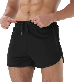 Mens Workout Shorts Athletic Lightweight Moisture Wicking 3 Inch Running Short Pants Mesh with Zipper Pockets Gym Beach